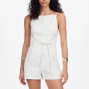 Madewell Ivory Black Pinstripes Sleeveless Square-Neck Pleated Romper. Size 6